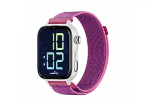 Savefamily Reloj Inteligente Smartwatch Infantil SaveWatch Plus 2 - Pantalla Amoled - Carcasa Blanca - Correa Tela Frambuesa