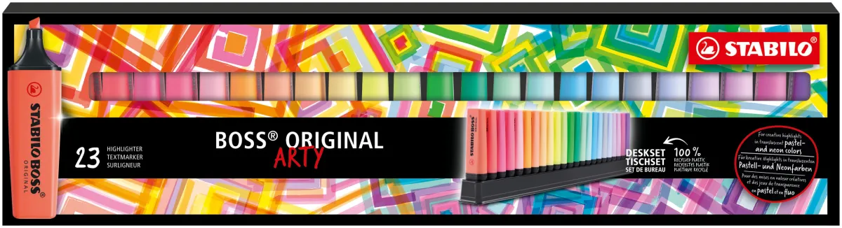 Stabilo Boss Arty Line Pack de 23 Marcadores Fluorescentes - Trazo 2-5mm - Recargable - Tinta a Base de Agua
