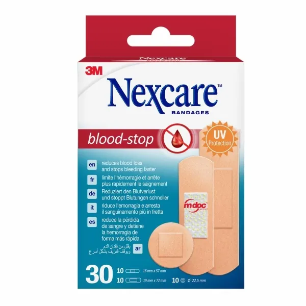 Nexcare Pack de 30 Apositos Surtidos Resistente al Agua para Detener Hemorragias