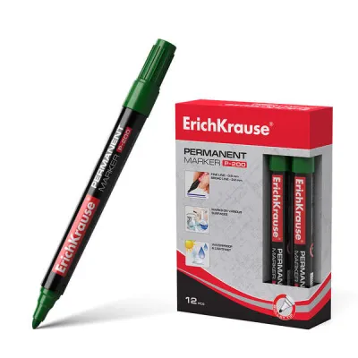 ErichKrause Marcador Permanente P-200 Punta Bala Verde Resistente al Agua y UV