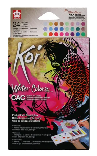Talens Sakura Koi Acuarelas Water Colors Sketch Box 24 Creative Art Colores Metálicos Surtidos