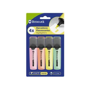 Bismark Pack de 4 Marcadores Fluorescentes Punta Biselada 2-5mm Tinta Base Agua Colores Pastel