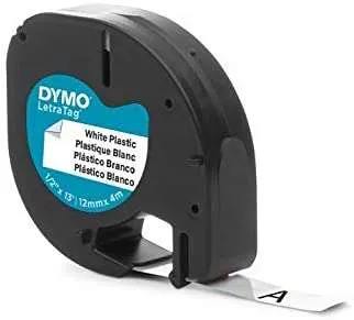 Dymo Letratag S0721610/S0721660 Cinta De Etiquetas Original Para Rotuladora - Texto Negro Sobre Fondo Blanco - Ancho 12Mm X 4 Metros (91201/91221)