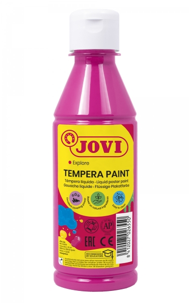 Jovi Tempera Paint Tempera Liquida 250Ml - Base Agua - Lista Para Usar - Alto Poder Cubriente - Secado Rapido - Excelente Fluidez - Adherencia En Multiples Superficies - Color Magenta