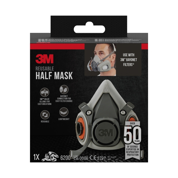3M Mascarilla De Media Cara - Filtros No Incluidos - Reutilizable - Formato Mediano - Color Gris