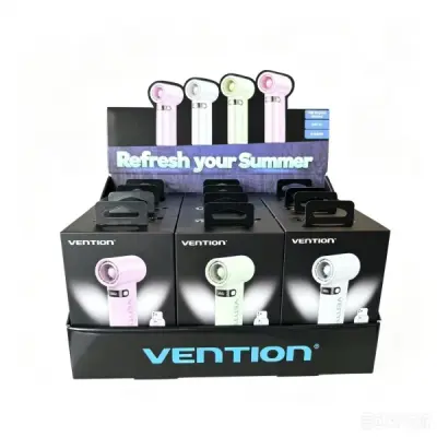 Vention Pack de 12 Ventiladores de Mano 17000RPM, Batería 3000mAh, USB-C, Pantalla LED, Verde