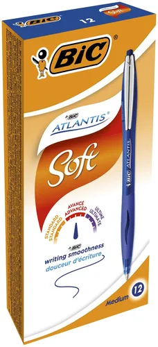 Bic Atlantis Soft Boligrafo Retractil Con Clip Metalico - Punta De 1Mm - Cuerpo Transparente Con Grip - Color Azul