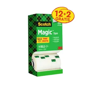 Scotch Cinta Adhesiva Invisible Magic Rollo 19mm x 33m Caja 12+2 Unidades