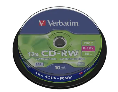Verbatim CD-RW 700MB 12X Regrabable Scratch Resistant - 10 Pack Spindle