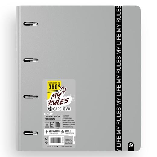 Carchivo Carpeblock 360 My Rules Con Recambio 100H A4 5X5 90Gr 4 Separadores Pp Foam Gris