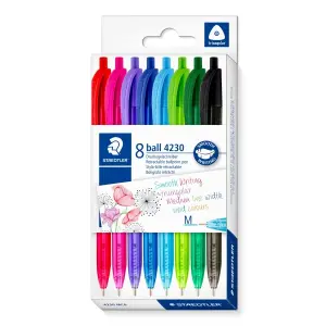 Staedtler 4230 M Pack de 8 Bolígrafos Retráctiles Punta 1mm Diseño Triangular Colores Surtidos