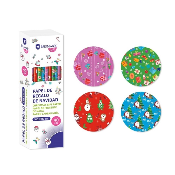 Bismark Navidad Gifts Rollo De Papel Regalo - Medidas 100Cmx300Cm - 4 Diseños Diferentes