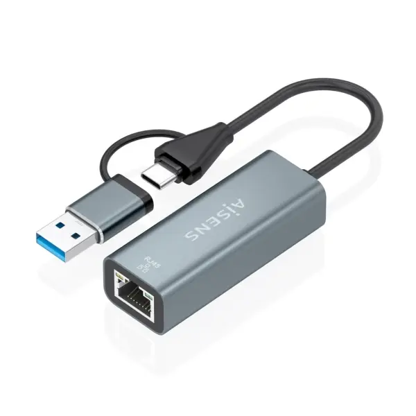 Aisens Conversor USB 3.2 Gen 1 + USB-C a Ethernet Gigabit 10/100/1000 Mbps 15cm Gris
