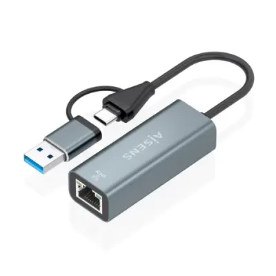 Aisens Conversor USB 3.2 Gen 1 + USB-C a Ethernet Gigabit 10/100/1000 Mbps 15cm Gris