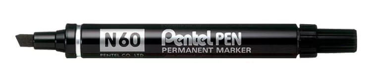 Pentel Pen N60 Rotulador Permanente - Punta Biselada Resistente Y Duradera - Resistente A Agua Y Luz - Color Negro