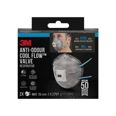 3M Pack de 2 Mascarillas FFP2 Desechables con Válvula Color Gris