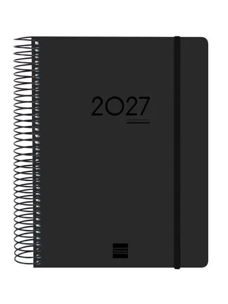 Finocam Ikon Agenda de Espiral Internacional - 16 Meses - 1 Dia por Pagina - Formato E10 - 155x212mm - Tapas de Polipropileno - Papel de 70g/m2 - Goma Elastica - Adhesivos Tematicos - Color Negro