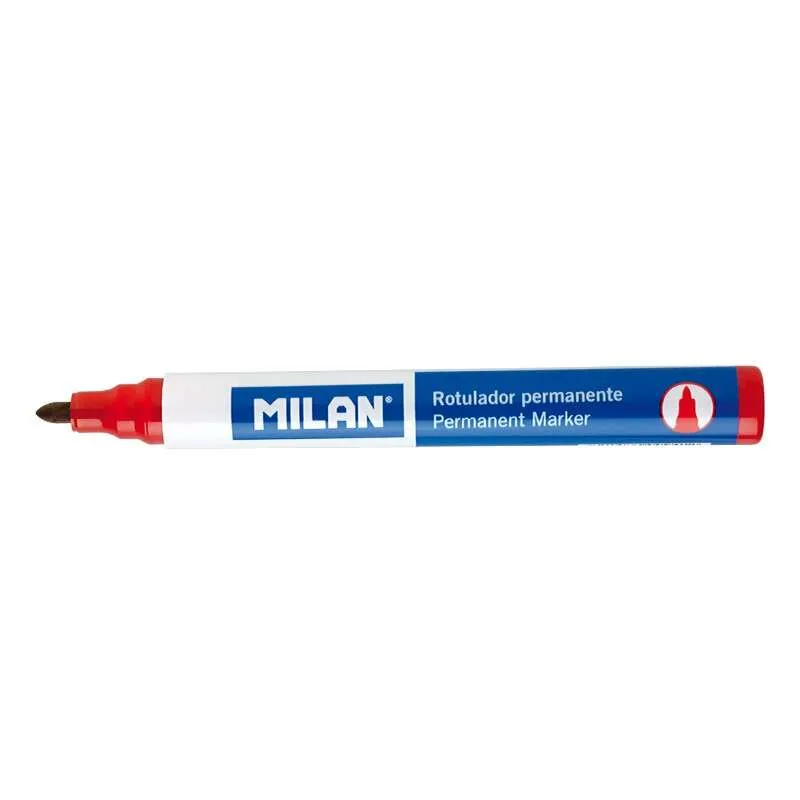 Milan Rotulador Permanente Punta Redonda Ø4mm Rojo Caja 12 Unidades