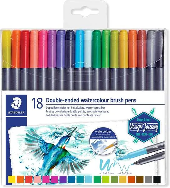 Staedtler Rotuladores Design Journey Doble Punta Fina/Pincel Acuarelables Estuche 18 Ud