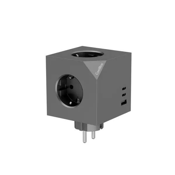Coolbox Cubik Cubo Multienchufes 3 Tomas + 2x USB-C 20W Max + 1x USB-A 15W Max - Gris