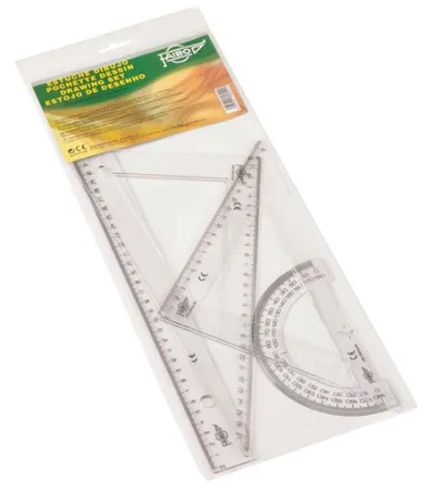 Faibo Bolsa Estuche 4 Piezas Regla (30 Cm),  Escuadra, Cartabón Y Semicirculo Transparente