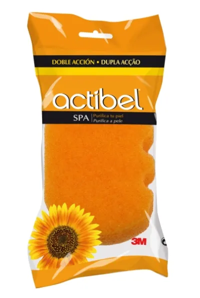 Actibel Esponja Corporal Doble Acción Ergonomica Suave y Exfoliante Color Naranja