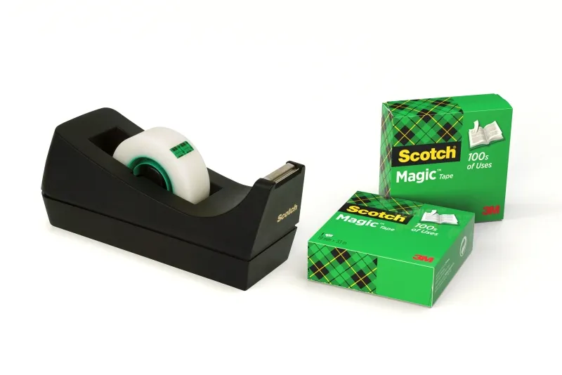 Scotch Dispensador de Cinta Adhesiva con 3 Cintas Invisibles - Negro - Hasta 19mm x 33m