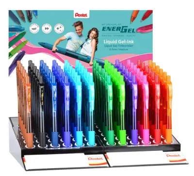 Pentel EnerGel X Expositor 72 Bolígrafos Retráctiles Tinta Gel 0.7mm Recargables Colores Surtidos