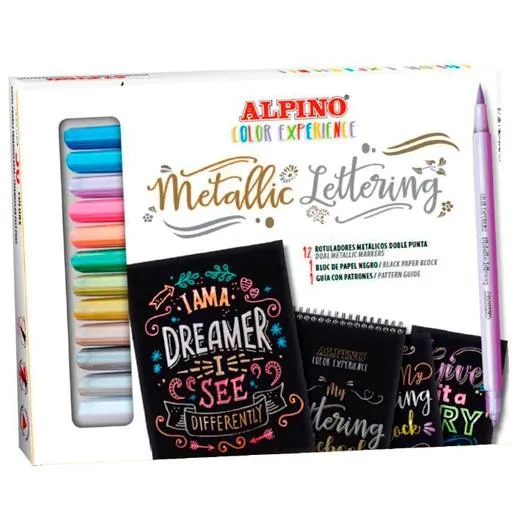 Alpino Rotuladores Metallic Lettering Color Experience Doble Punta C/Surtidos Estuche 12 Ud + Bloc