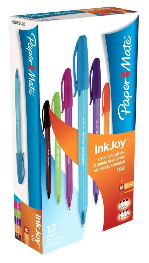 Paper Mate Bolígrafo InkJoy 100 Cap Surtido 12 Unidades Rosa, Verde Claro, Morado, Naranja, Marrón, Turquesa
