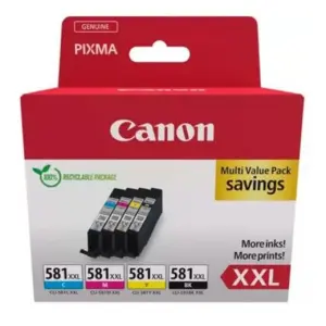 Canon Tinta Ecopack CLI 581XXL BK/C/M/Y para Impresoras PIXMA TS 6251/6350/6351/705/8252/8350/8351/8352/9550/9551