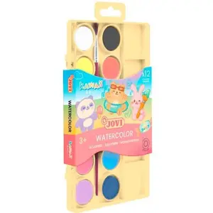 Jovi Acuarelas Kawaii En Pastillas 22mm Con Pincel Estuche 12 Unidades