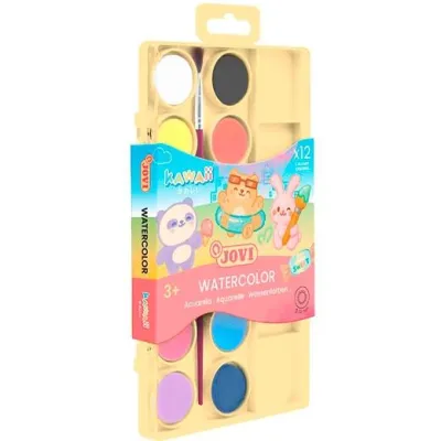 Jovi Acuarelas Kawaii En Pastillas 22Mm Con Pincel C/Surtidos Estuche 12 Ud