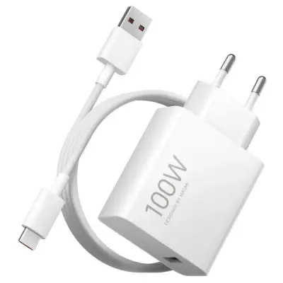 Xiaomi Cargador GAN de Pared 100W con Cable USB-A y Identificación Inteligente - Blanco