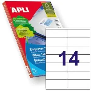Apli Etiquetas Adhesivas 105X40Mm Inkjet/Láser C/Rectos 14 X 100H Blanco