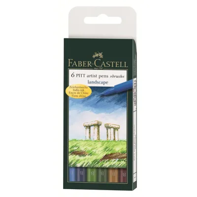 Faber Castell Rotuladores Pitt Artist Pen Brush Punta Pincel Paisaje C/Surtidos Estuche 6 Ud