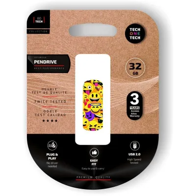TechOneTech Memoria USB 2.0 32GB Clip Tech Emoji Collage Pendrive