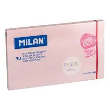 Milan Bloc de 90 Notas Super Adhesivas Removibles 76mm x 127mm Color Rosa Pastel