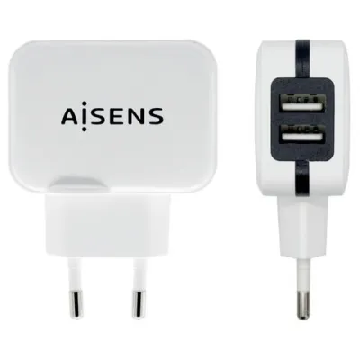 Aisens Cargador USB 17W 5V/3.4A, 2 Puertos USB-A con Control AI, Blanco