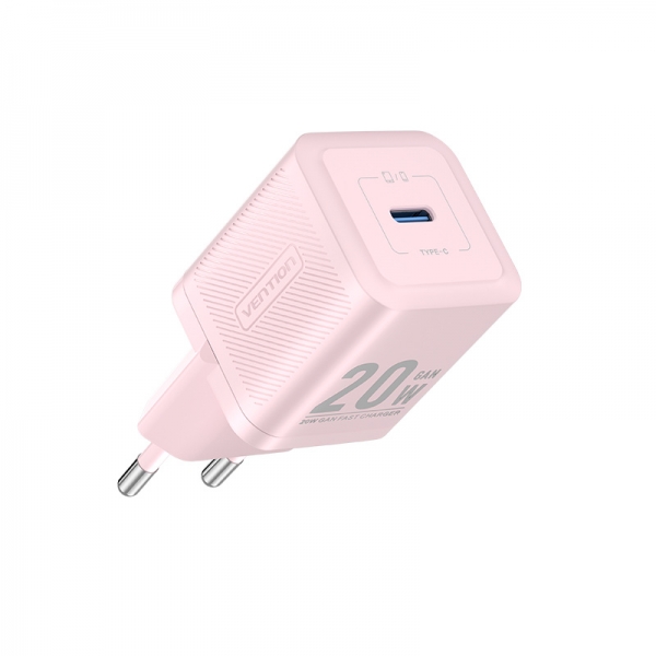 Vention Cargador De Pared Gan Usb-C 20W - Carga Rapida Eu - Color Rosa