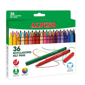 Alpino Pack de 36 Rotuladores Superlavables de 3mm - Colores Surtidos para Uso Escolar