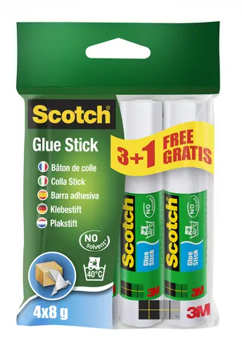 Scotch Pack de 4 Pegamentos en Barra Adhesivo Sólido 8gr - Color Transparente