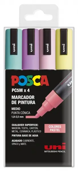 Posca PC-5M Pack de 4 Marcadores de Pintura Punta de Bala 1.8-2.5mm Colores Pastel