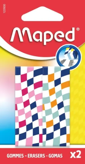 Maped Pack de 2 Gomas de Borrar Rectangulares con 3 Diseños Surtidos Sin Ftalatos