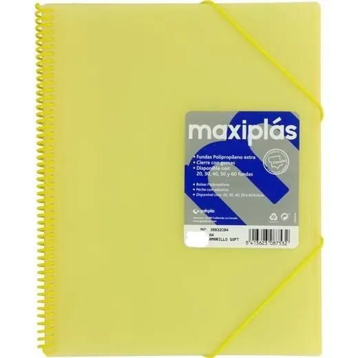 Grafoplás Carpeta Con Fundas Maxiplás Espiral A4 40 Fundas C/Sobre Pp Rígido Translúcido Amarillo Soft