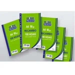 Zorrilla Recambio Premier 100H A4 90gr Pauta 2,5mm 4 Taladros Papel Blanco Extra