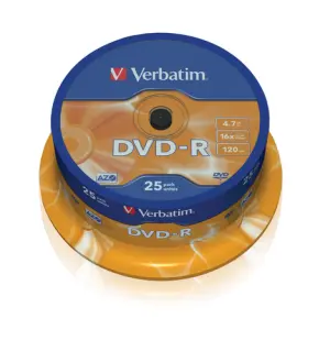 VERBATIM DVD-R, 4.7GB, 16X, 25 PACK SPINDLE, SUPERFICIE MATT SILVER