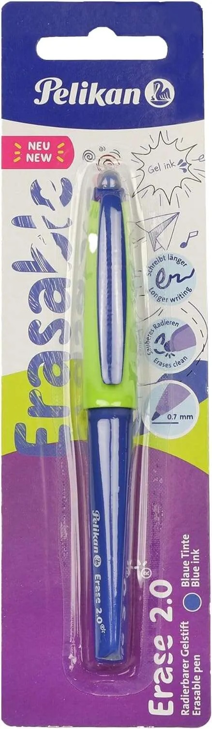 Pelikan Roller Erase 2.0 Boligrafo - Empuñadura Ergonomica Antifatiga - Duracion Larga De La Tinta - Cuerpo Del Mismo Color De Escritura - Color Azul
