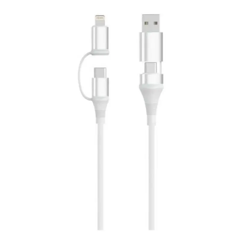 Ewent EC1075 Cable USB-C 4 en 1 60W 1 Metro USB-C USB-A Lightning Blanco