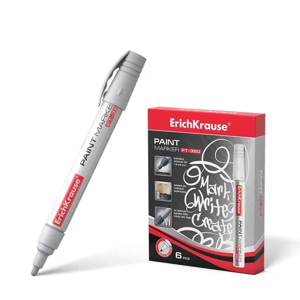 Erichkrause Pt-350 Marcador De Pintura - Punta En Forma De Bala - Trazo De 1.5-2.5Mm - Sistema De Suministro De Tinta De Valvula - Cuerpo De Aluminio Resistente - Color Blanco